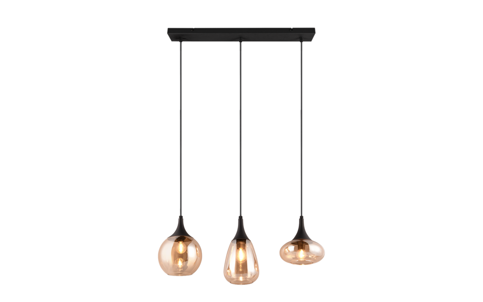 Trio Lighting Trio LUMINA hanglamp | E14 Fitting | mat zwart met amber | 68,8 x 19,5 cm | IP20 | excl. 3x E14 | max. 40W Trio Lighting Trio LUMINA hanglamp | E14 Fitting | mat zwart met amber | 68,8 x 19,5 cm | IP20 | excl. 3x E14 | max. 40W