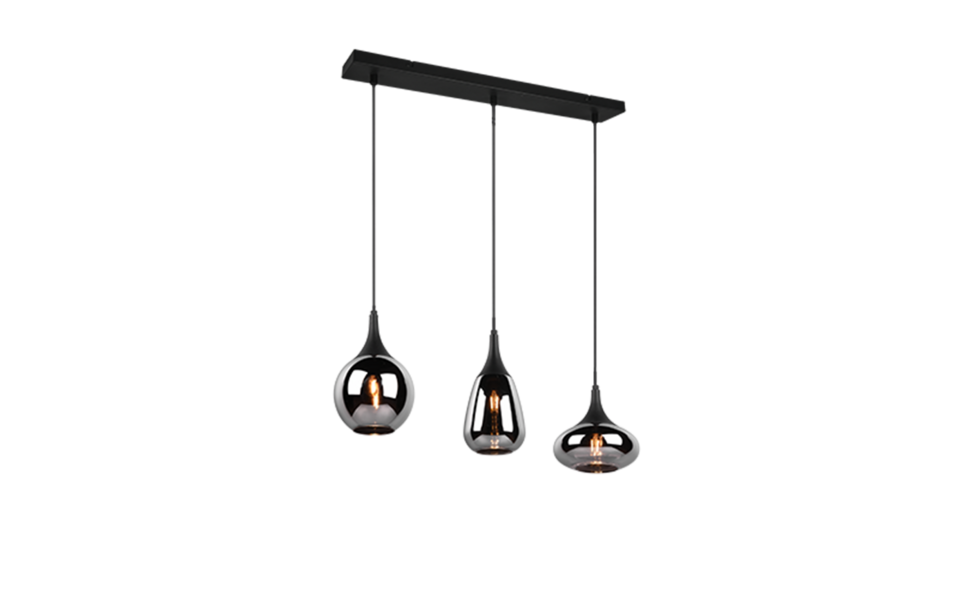 Trio Lighting Trio LUMINA hanglamp | E14 Fitting | mat zwart met verchroomd | 68,8 x 19,5 cm | IP20 | excl. 3x E14 | max. 40W