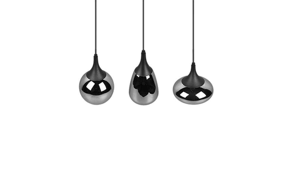 Trio Lighting Trio LUMINA hanglamp | E14 Fitting | mat zwart met verchroomd | 68,8 x 19,5 cm | IP20 | excl. 3x E14 | max. 40W