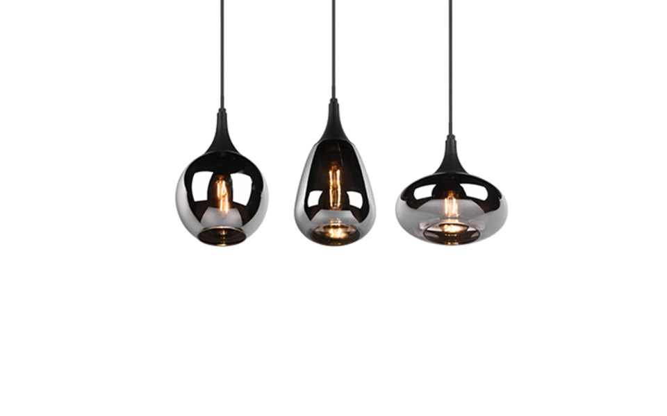 Trio Lighting Trio LUMINA hanglamp | E14 Fitting | mat zwart met verchroomd | 68,8 x 19,5 cm | IP20 | excl. 3x E14 | max. 40W