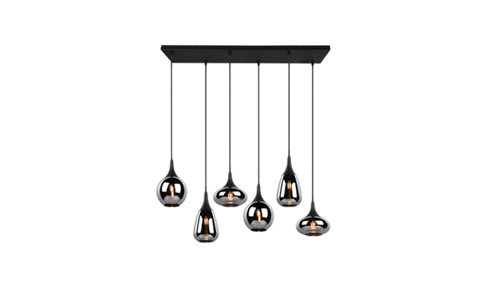 Trio Lighting Trio LUMINA hanglamp | E14 Fitting | mat zwart met verchroomd | 93,8 x 34,5 cm | IP20 | excl. 6x E14 | max. 40W Trio Lighting Trio LUMINA hanglamp | E14 Fitting | mat zwart met verchroomd | 93,8 x 34,5 cm | IP20 | excl. 6x E14 | max. 40W