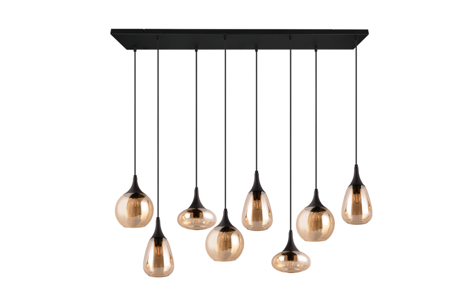 Trio Lighting Trio LUMINA hanglamp | E14 Fitting | mat zwart met amber | 121 x 34,5 cm | IP20 | excl. 8x E14 | max. 40W Trio Lighting Trio LUMINA hanglamp | E14 Fitting | mat zwart met amber | 121 x 34,5 cm | IP20 | excl. 8x E14 | max. 40W