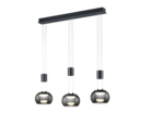 Trio Lighting Trio MADISON hanglamp | LED | mat zwart met verchroomd | 82 x 18 cm | IP20 | 3x 8W | 900 lm | 3000K | dimbaar