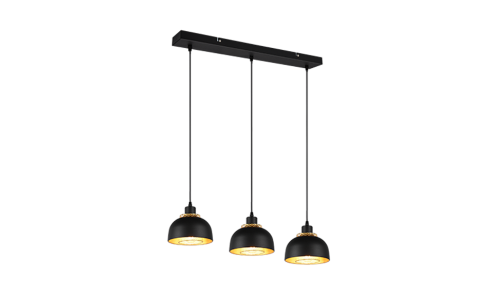 Trio Lighting Trio PUNCH hanglamp | E27 Fitting | mat zwart | 68 x 18 cm | IP20 | excl. 3x E27 | max. 40W Trio Lighting Trio PUNCH hanglamp | E27 Fitting | mat zwart | 68 x 18 cm | IP20 | excl. 3x E27 | max. 40W