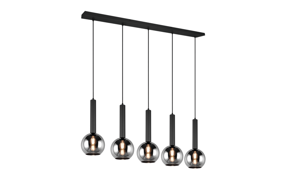 Trio Lighting Trio CLAYTON hanglamp | E27 Fitting | mat zwart met verchroomd | 115 x 20 cm | IP20 | excl. 5x E27 | max. 28W