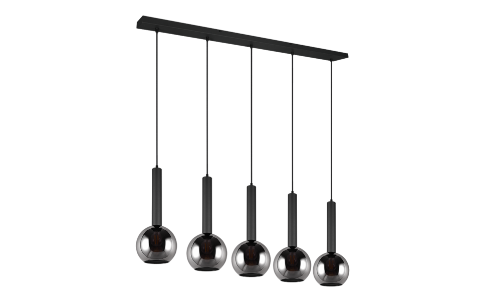 Trio Lighting Trio CLAYTON hanglamp | E27 Fitting | mat zwart met verchroomd | 115 x 20 cm | IP20 | excl. 5x E27 | max. 28W
