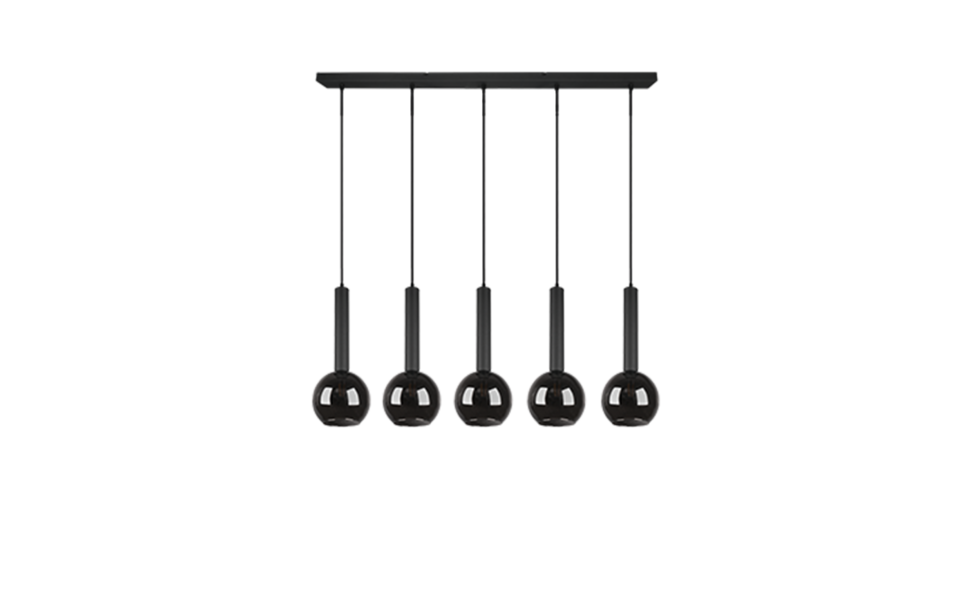 Trio Lighting Trio CLAYTON hanglamp | E27 Fitting | mat zwart met verchroomd | 115 x 20 cm | IP20 | excl. 5x E27 | max. 28W