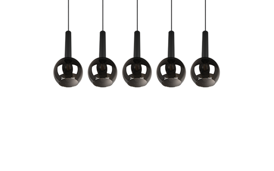 Trio Lighting Trio CLAYTON hanglamp | E27 Fitting | mat zwart met verchroomd | 115 x 20 cm | IP20 | excl. 5x E27 | max. 28W