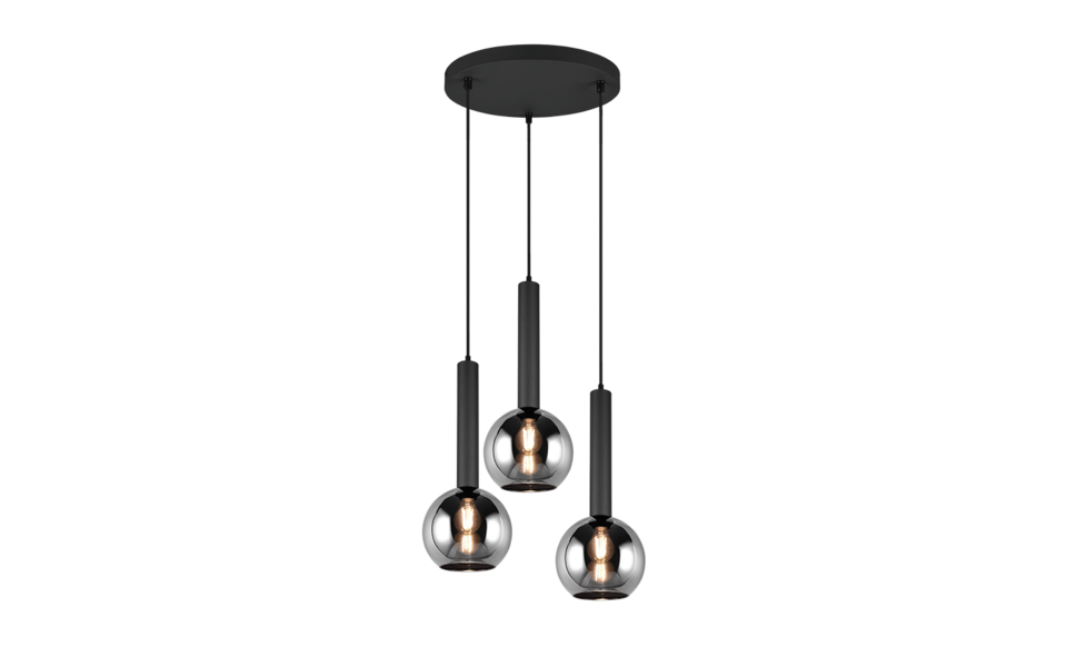 Trio Lighting Trio CLAYTON hanglamp | E27 Fitting | mat zwart met verchroomd | Ø 45 cm | IP20 | excl. 3x E27 | max. 28W