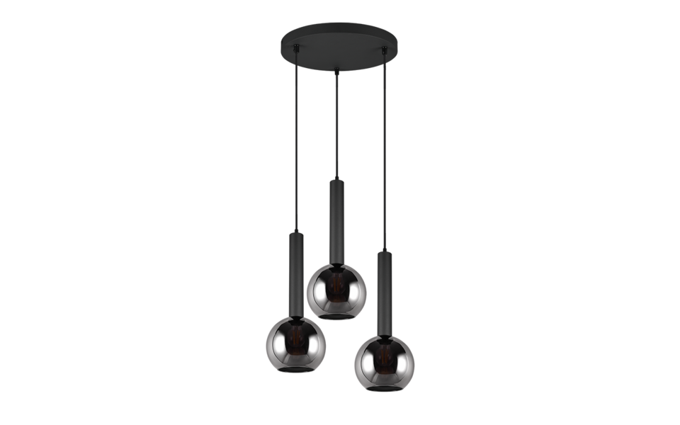 Trio Lighting Trio CLAYTON hanglamp | E27 Fitting | mat zwart met verchroomd | Ø 45 cm | IP20 | excl. 3x E27 | max. 28W