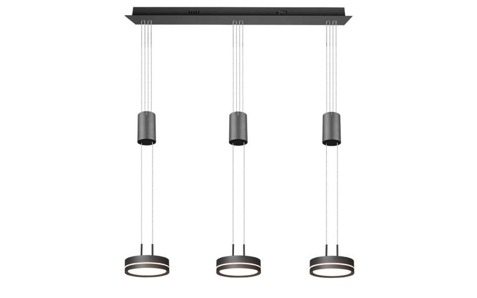 Trio Lighting Trio FRANKLIN hanglamp | LED | antraciet | 85 x 14 cm | IP20 | 3x 9W | 1050 lm | 3000K | dimbaar
