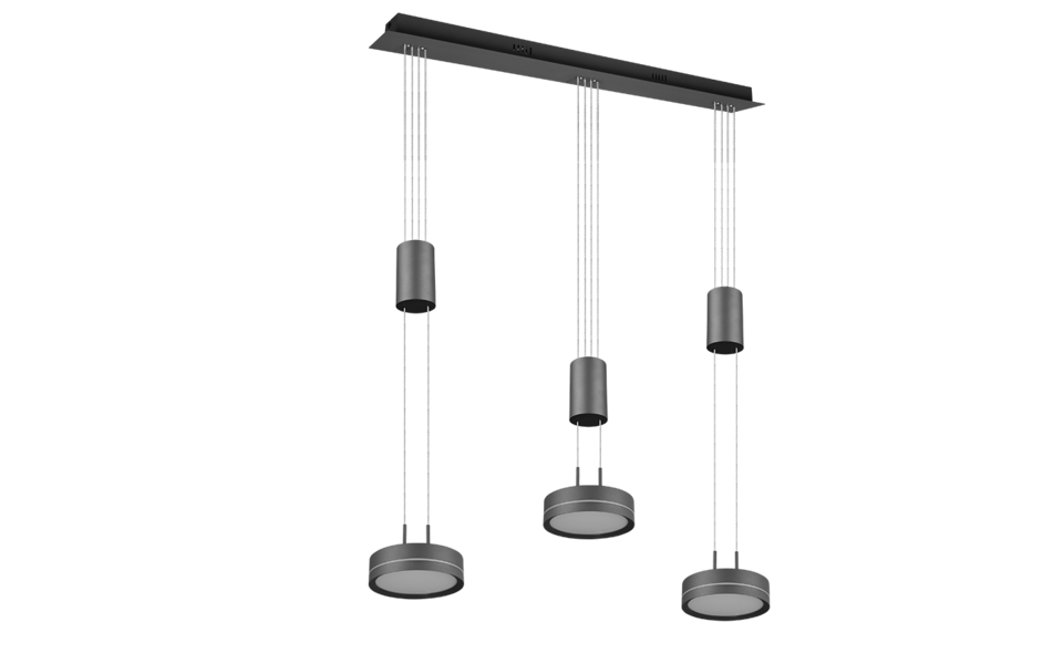 Trio Lighting Trio FRANKLIN hanglamp | LED | antraciet | 85 x 14 cm | IP20 | 3x 9W | 1050 lm | 3000K | dimbaar