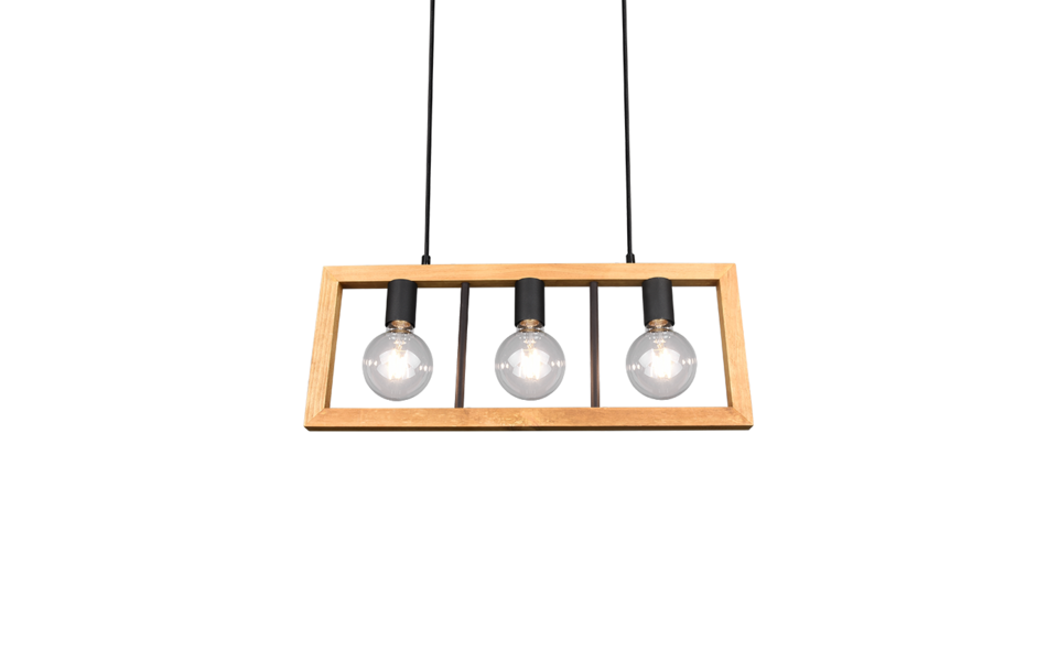 Trio Lighting Trio AGRA hanglamp | E27 Fitting | mat zwart met houtkleur | 60 x 8,5 cm | IP20 | excl. 3x E27 | max. 10W