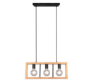 Trio Lighting Trio AGRA hanglamp | E27 Fitting | mat zwart met houtkleur | 60 x 8,5 cm | IP20 | excl. 3x E27 | max. 10W