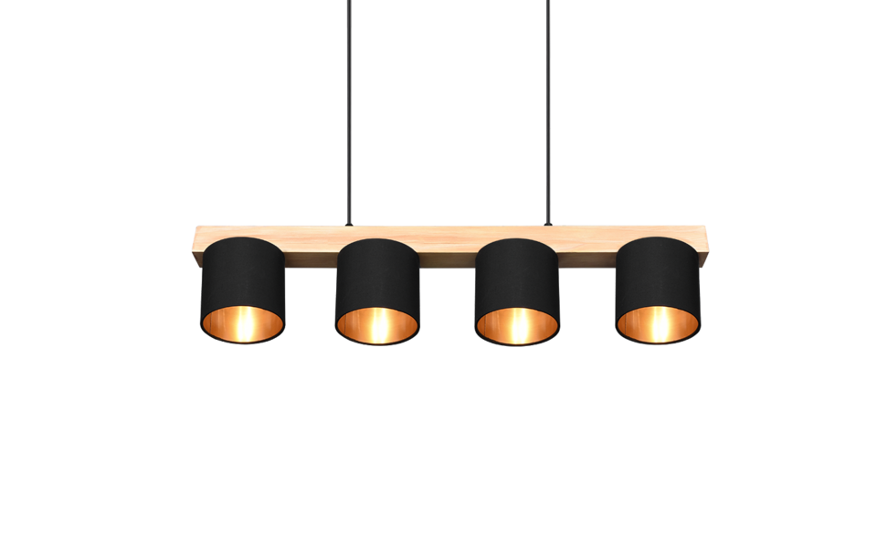 Trio Lighting Trio CAMERON hanglamp | E14 Fitting | natuurlijke afwerking met zwart met goud | 75 x 12 cm | IP20 | excl. 4x E14 | max. 28W