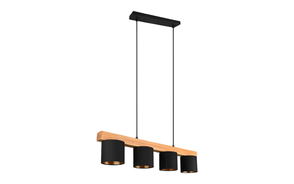 Trio Lighting Trio CAMERON hanglamp | E14 Fitting | natuurlijke afwerking met zwart met goud | 75 x 12 cm | IP20 | excl. 4x E14 | max. 28W