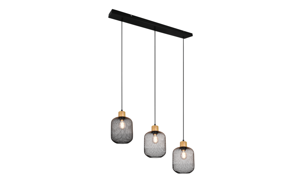 Trio Lighting Trio CALIMERO hanglamp | E27 Fitting | mat zwart | 80 x 18 cm | IP20 | excl. 3x E27 | max. 40W Trio Lighting Trio CALIMERO hanglamp | E27 Fitting | mat zwart | 80 x 18 cm | IP20 | excl. 3x E27 | max. 40W