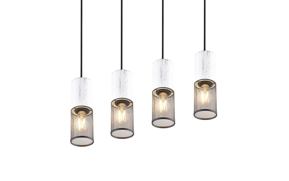 Trio Lighting Trio TOSH hanglamp | E27 Fitting | zwart en wit | 65 x 9 cm | IP20 | excl. 4x E27 | max. 40W Trio Lighting Trio TOSH hanglamp | E27 Fitting | zwart en wit | 65 x 9 cm | IP20 | excl. 4x E27 | max. 40W