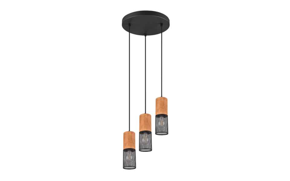 Trio Lighting Trio TOSH hanglamp | E27 Fitting | mat zwart | Ø 28 cm | IP20 | excl. 3x E27 | max. 40W