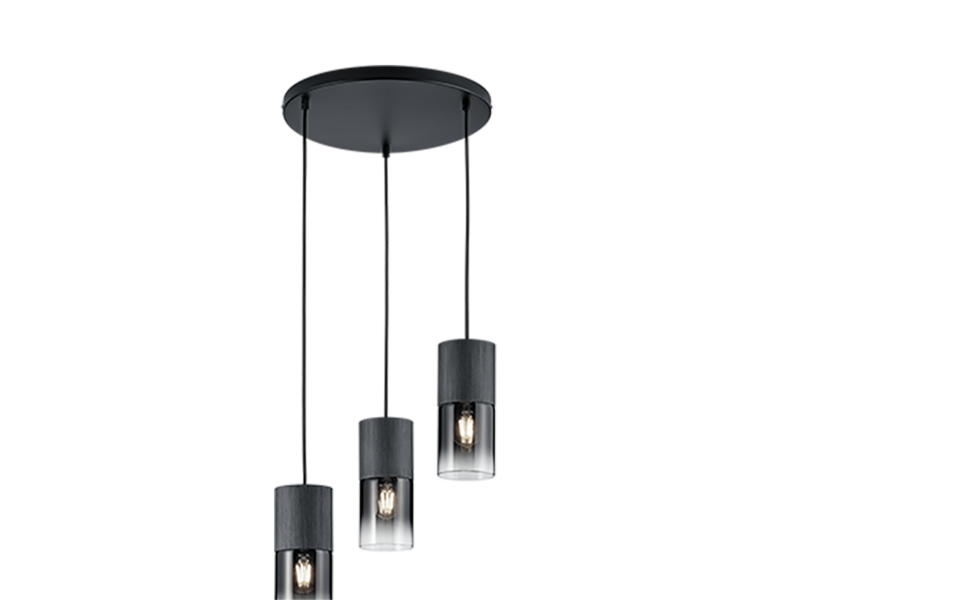 Trio Lighting Trio ROBIN hanglamp | E27 Fitting | mat zwart met rookkleur | Ø 37 cm | IP20 | excl. 3x E27 | max. 28W Trio Lighting Trio ROBIN hanglamp | E27 Fitting | mat zwart met rookkleur | Ø 37 cm | IP20 | excl. 3x E27 | max. 28W