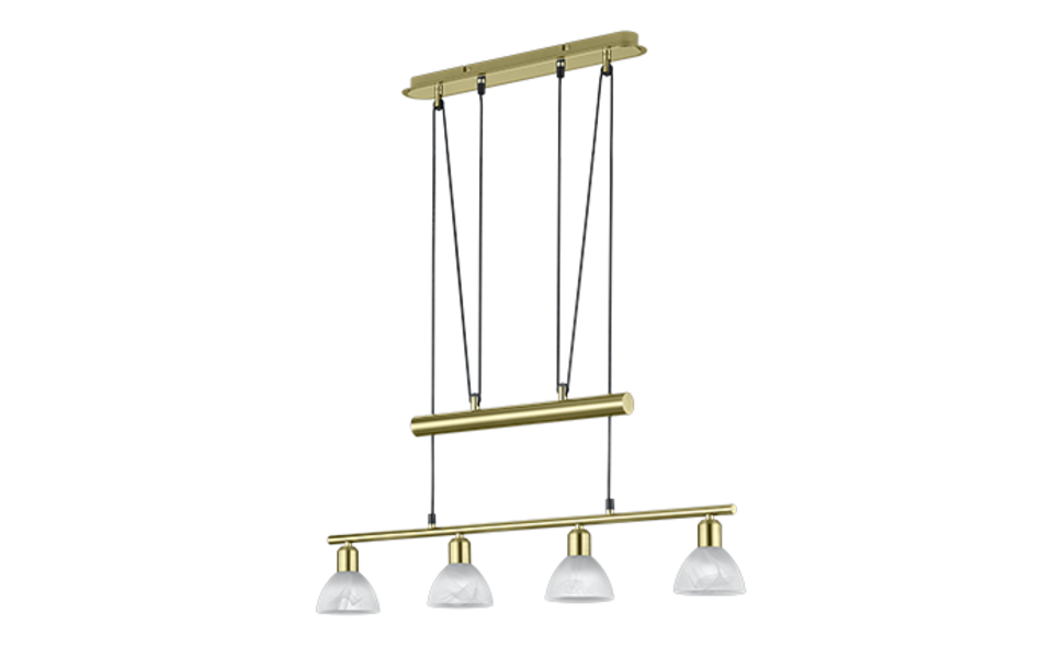 Trio Lighting Trio LEVISTO hanglamp | LED | E14 Fitting | messing mat met albast | 80 x 11 cm | IP20 | 4x 4,9W | 470 lm | 3000K | niet dimbaar