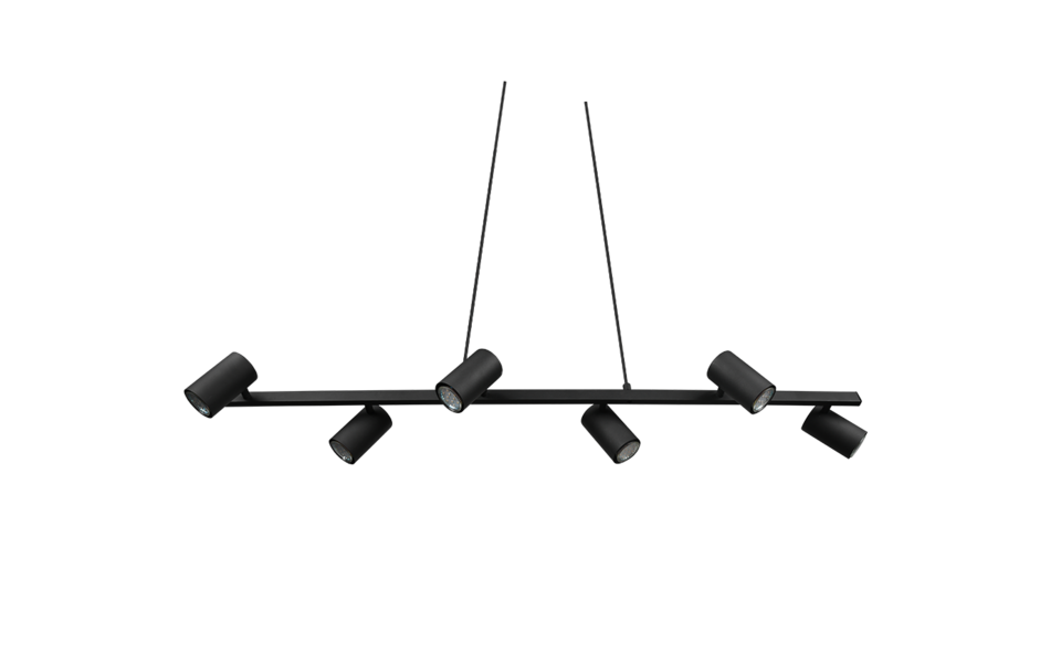 Trio Lighting Trio MARLEY hanglamp | GU10 Fitting | mat zwart | 115 x 18 cm | IP20 | excl. 6x GU10 | max. 35W