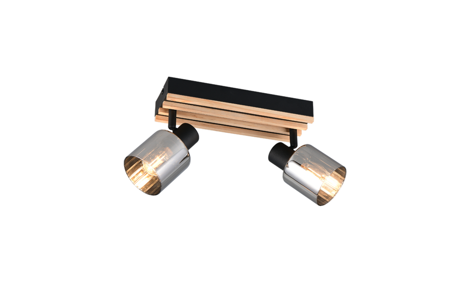 Trio Lighting Trio TRAVIA ceiling spotlight | 2x E14 max 40W | black with wood | IP20 | 14 cm Trio Lighting Trio TRAVIA ceiling spotlight | 2x E14 max 40W | black with wood | IP20 | 14 cm