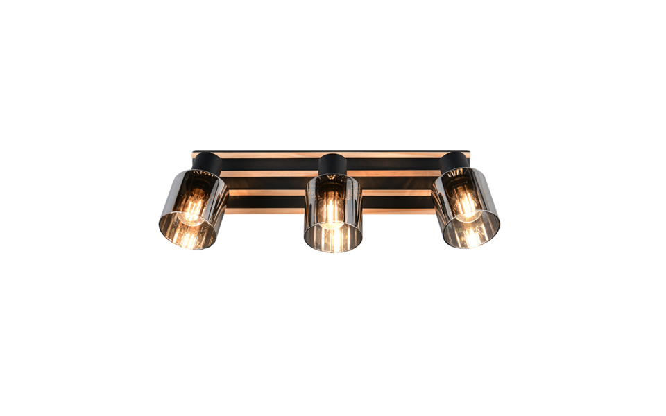 Trio Lighting Trio TRAVIA plafondspot | E14 Fitting | mat zwart met rookkleur | 52,5 x 9 cm | IP20 | excl. 3x E14 | max. 40W