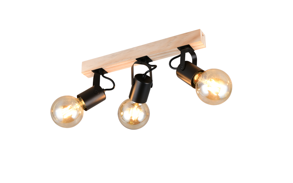 Trio Lighting Trio LYNAR plafondspot | E27 Fitting | mat zwart | 42 x 6 cm | IP20 | excl. 3x E27 | max. 10W