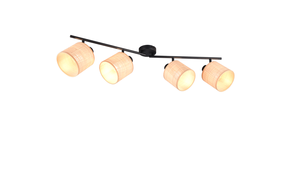 Trio Lighting Trio AIMEE plafondspot | E14 Fitting | mat zwart met natuurlijke afwerking | 87,5 x 13 cm | IP20 | excl. 4x E14 | max. 10W