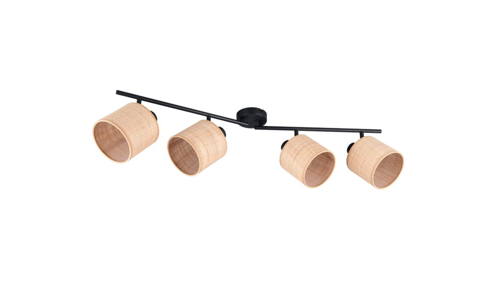Trio Lighting Trio AIMEE plafondspot | E14 Fitting | mat zwart met natuurlijke afwerking | 87,5 x 13 cm | IP20 | excl. 4x E14 | max. 10W
