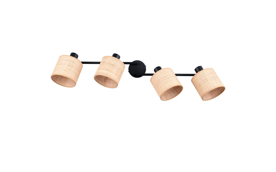 Trio Lighting Trio AIMEE plafondspot | E14 Fitting | mat zwart met natuurlijke afwerking | 87,5 x 13 cm | IP20 | excl. 4x E14 | max. 10W