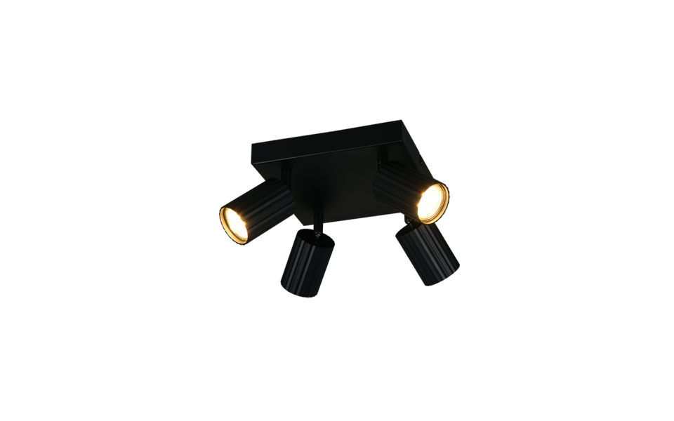 Trio Lighting Trio SOKA plafondspot | GU10 Fitting | mat zwart | 20 x 20 cm | IP20 | excl. 4x GU10 | max. 10W