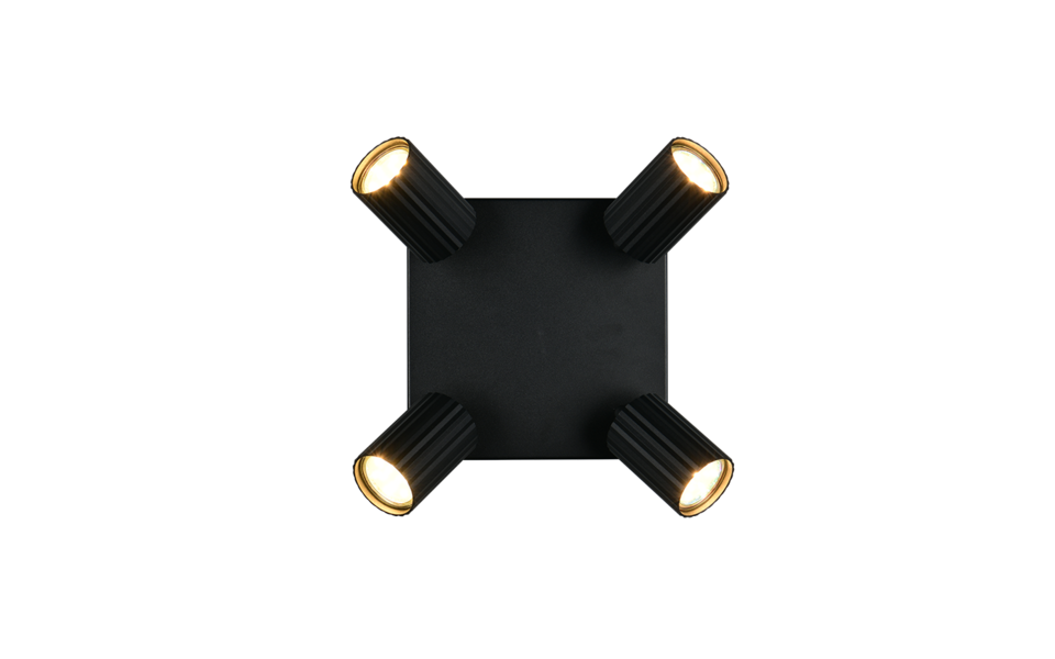 Trio Lighting Trio SOKA plafondspot | GU10 Fitting | mat zwart | 20 x 20 cm | IP20 | excl. 4x GU10 | max. 10W
