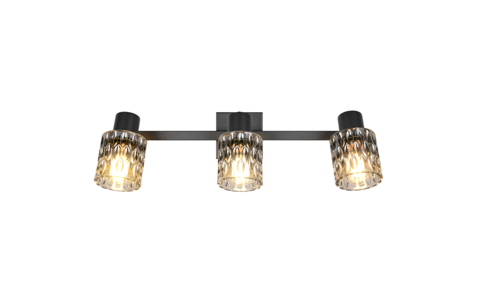 Trio Lighting Trio JACK plafondspot | E27 Fitting | mat zwart met rookkleur | 55 x 16 cm | IP20 | excl. 3x E27 | max. 10W