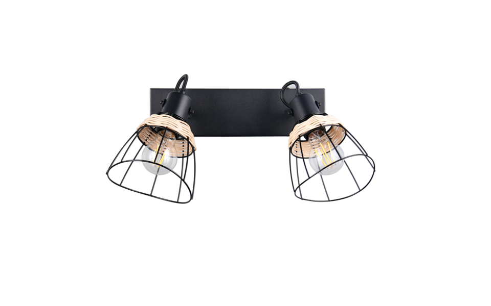 Trio Lighting Trio JEROME plafondspot | E27 Fitting | mat zwart met natuurlijke afwerking | 36 x 20,7 cm | IP20 | excl. 2x E27 | max. 10W