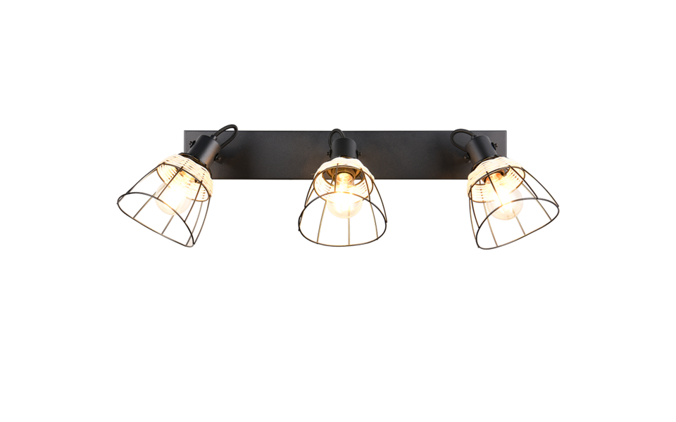 Trio Lighting Trio JEROME plafondspot | E27 Fitting | mat zwart met natuurlijke afwerking | 62 x 20,7 cm | IP20 | excl. 3x E27 | max. 10W Trio Lighting Trio JEROME plafondspot | E27 Fitting | mat zwart met natuurlijke afwerking | 62 x 20,7 cm | IP20 | excl. 3x E27 | max. 10W