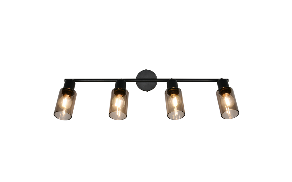 Trio Lighting Trio MARS plafondspot | E14 Fitting | mat zwart met rookkleur | 60 x 8 cm | IP20 | excl. 4x E14 | max. 40W