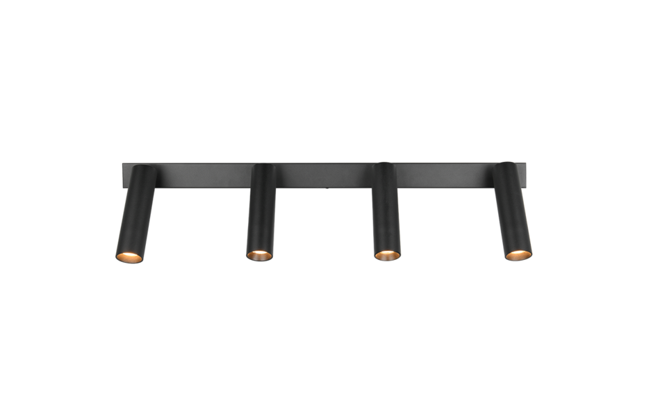 Trio Lighting Trio AMBALA plafondspot | LED | mat zwart | 65 x 13 cm | IP20 | 4x 5,5W | 500 lm | 2300+3000+4000K | dimbaar