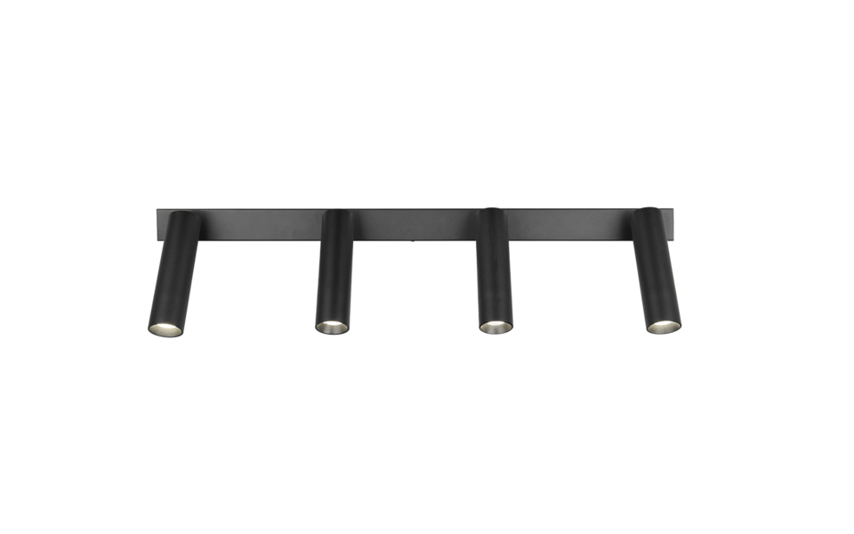 Trio Lighting Trio AMBALA plafondspot | LED | mat zwart | 65 x 13 cm | IP20 | 4x 5,5W | 500 lm | 2300+3000+4000K | dimbaar