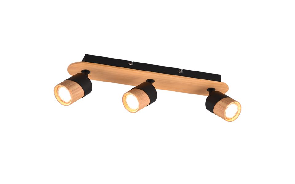 Trio Lighting Trio ARUNI plafondspot | GU10 Fitting | houtkleur | 48 x 9 cm | IP20 | excl. 3x GU10 | max. 10W