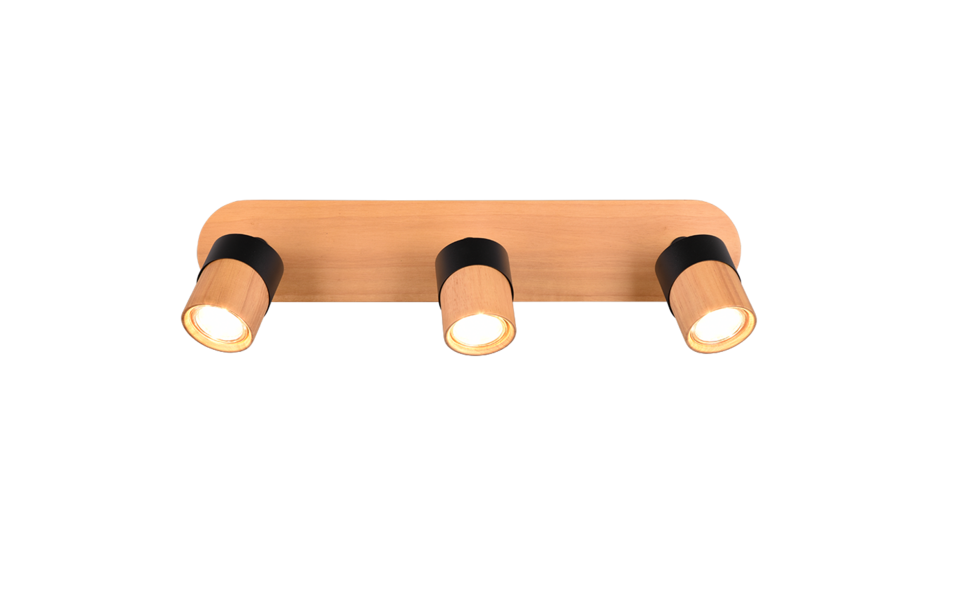 Trio Lighting Trio ARUNI plafondspot | GU10 Fitting | houtkleur | 48 x 9 cm | IP20 | excl. 3x GU10 | max. 10W