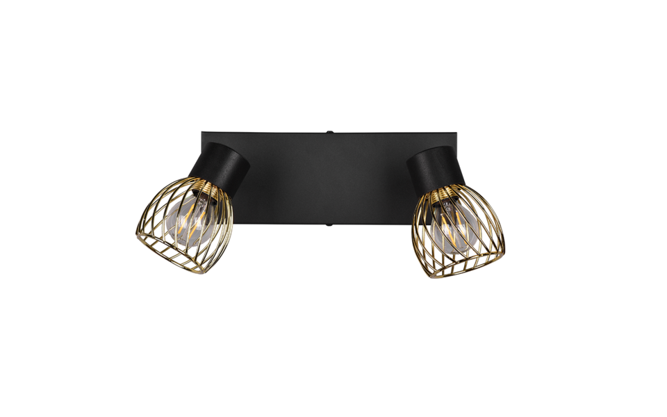 Trio Lighting Trio ARDON plafondspot | E14 Fitting | zwart met goud met goudkleurig | 29,5 x 11 cm | IP20 | excl. 2x E14 | max. 10W Trio Lighting Trio ARDON plafondspot | E14 Fitting | zwart met goud met goudkleurig | 29,5 x 11 cm | IP20 | excl. 2x E14 | max. 10W