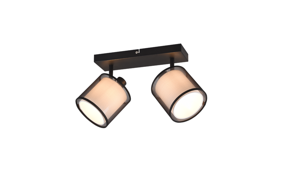 Trio Lighting Trio BURTON plafondspot | E14 Fitting | mat zwart met rookkleur met wit | 32,5 x 18 cm | IP20 | excl. 2x E14 | max. 28W