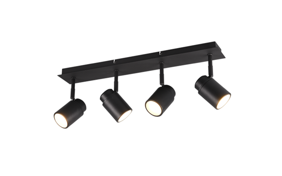 Trio Lighting Trio ANGELO plafondspot | GU10 Fitting | mat zwart | 52 x 19,5 cm | IP44 | excl. 4x GU10 | max. 5W Trio Lighting Trio ANGELO plafondspot | GU10 Fitting | mat zwart | 52 x 19,5 cm | IP44 | excl. 4x GU10 | max. 5W