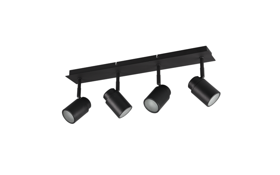 Trio Lighting Trio ANGELO plafondspot | GU10 Fitting | mat zwart | 52 x 19,5 cm | IP44 | excl. 4x GU10 | max. 5W Trio Lighting Trio ANGELO plafondspot | GU10 Fitting | mat zwart | 52 x 19,5 cm | IP44 | excl. 4x GU10 | max. 5W