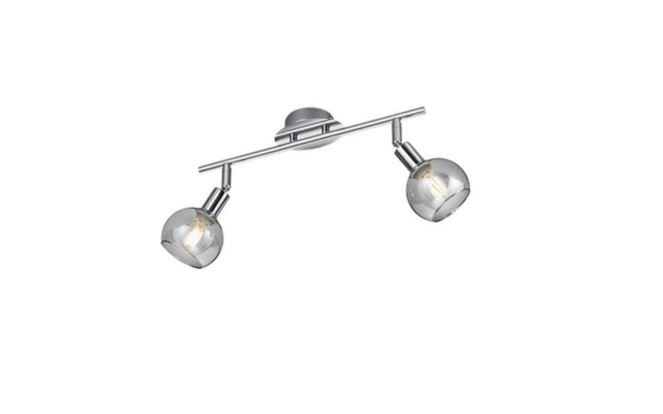 Trio Lighting Trio BREST plafondspot | E14 Fitting | chroom met rookkleur | 40 x 9 cm | IP20 | excl. 2x E14 | max. 15W