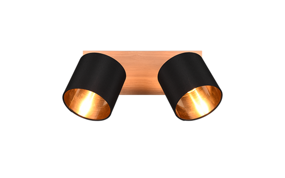 Trio Lighting Trio TOMMY plafondspot | E14 Fitting | houtkleur met zwart met goud met goudkleurig | 30 x 12 cm | IP20 | excl. 2x E14 | max. 28W