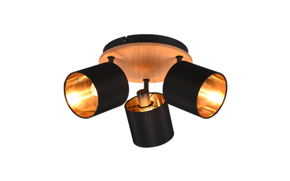 Trio Lighting Trio TOMMY plafondspot | E14 Fitting | houtkleur met zwart met goud met goudkleurig | Ø 46,5 cm | IP20 | excl. 3x E14 | max. 28W Trio Lighting Trio TOMMY plafondspot | E14 Fitting | houtkleur met zwart met goud met goudkleurig | Ø 46,5 cm | IP20 | excl. 3x E14 | max. 28W