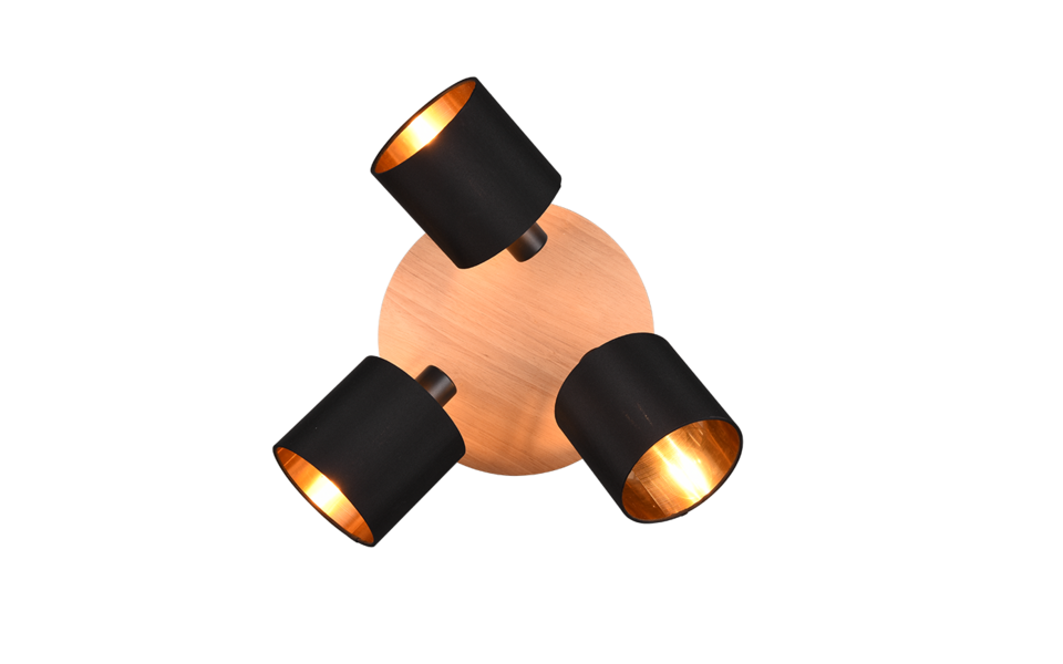 Trio Lighting Trio TOMMY plafondspot | E14 Fitting | houtkleur met zwart met goud met goudkleurig | Ø 46,5 cm | IP20 | excl. 3x E14 | max. 28W Trio Lighting Trio TOMMY plafondspot | E14 Fitting | houtkleur met zwart met goud met goudkleurig | Ø 46,5 cm | IP20 | excl. 3x E14 | max. 28W